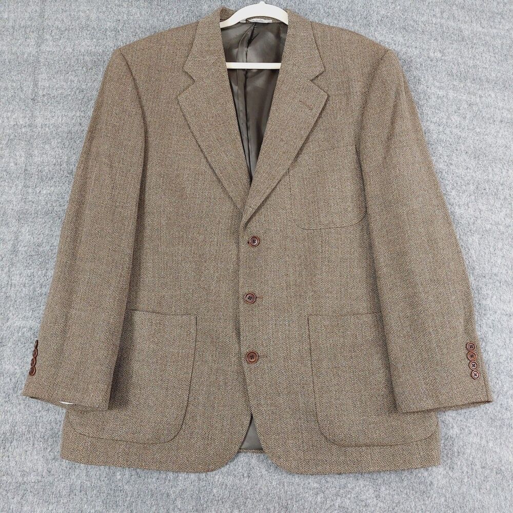 VTG AKA Eddie Bauer Worsted Wool Sport Coat Men's Size 44R Browm Herringbone